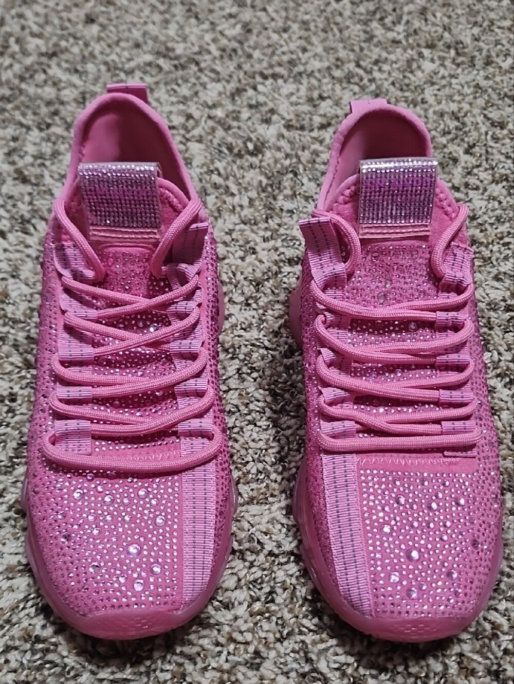 Steve Madden Maxima Hot Barbie Pink Rhinestone Fashion Sneakers Sparkle Athletic - Picture 3 of 12